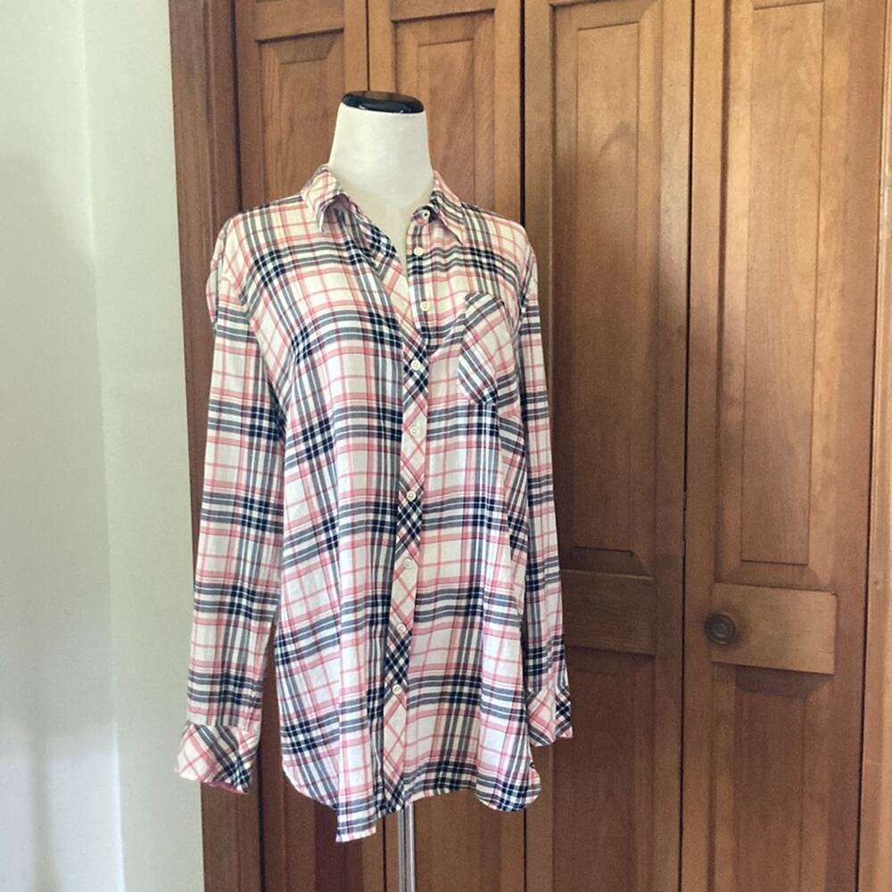 Talbots Pink & Black Plaid Buttondown Shirt, Size L